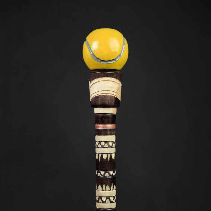 Tennis Ball Walking Cane Hand Carved, Sport Theme