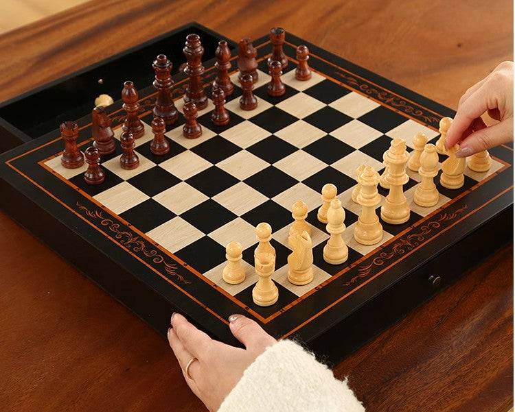 Gift for couple: wooden chess set with storage
