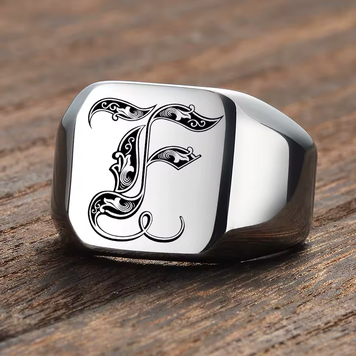 vintage style initial signet ring men