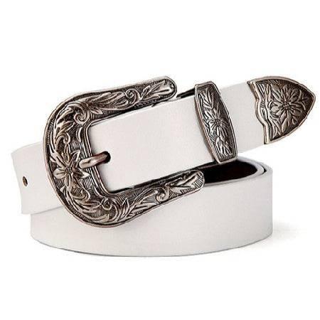 White Leather Western Belt