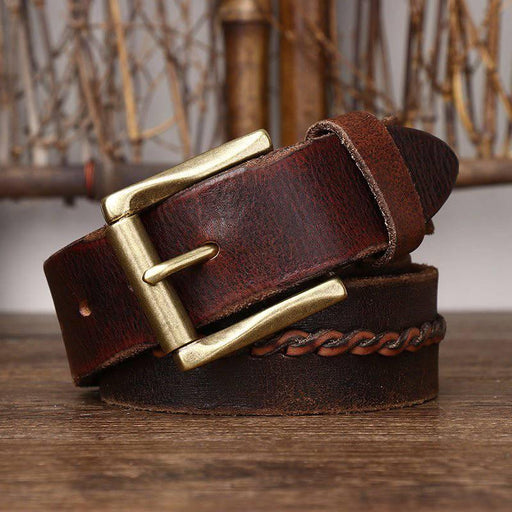 Leather Belt For Men, With Braided Central Strap, Raj Model