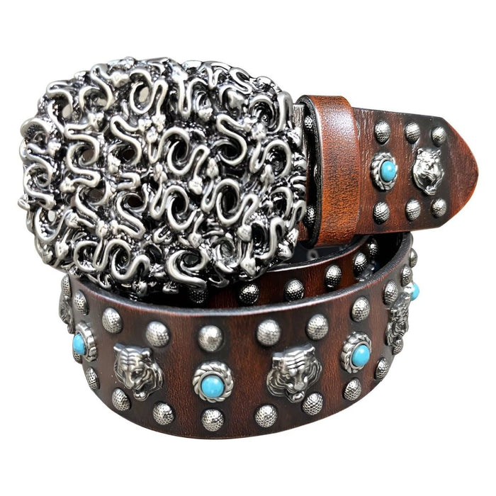 Snakes and Tigers Studded Belt, Khalzas Model - Artynov | Unique Handmade Accessories