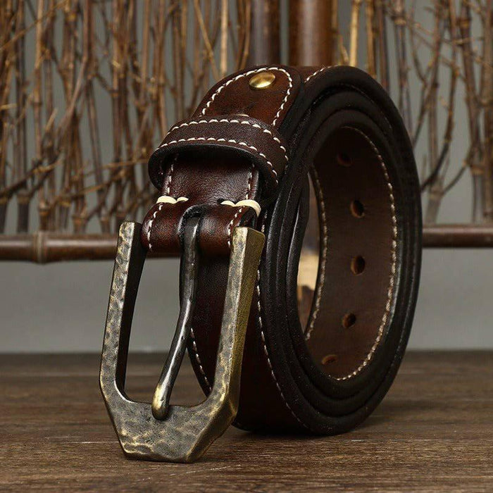 Leather Belt For Men, With White Stitching on The Strap, Kiran Model