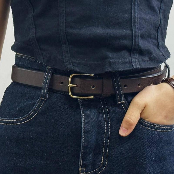 Leather Belt With Gold Buckle, Woman or Man, Meena Model