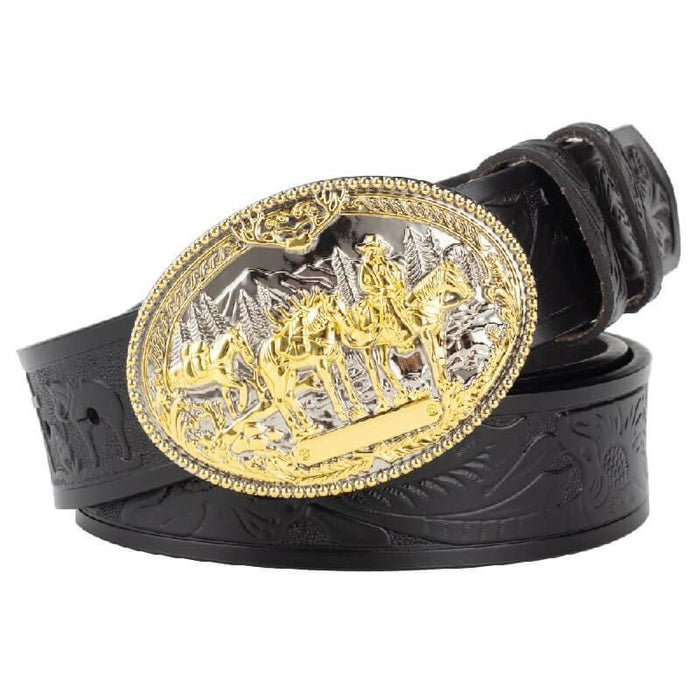 High-quality Gold Western Leather Belt For Men