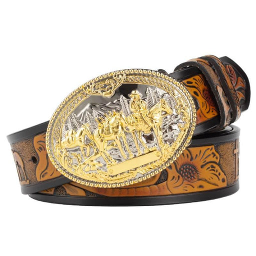 High-quality Gold Western Leather Belt For Men