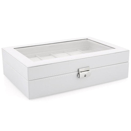 Premium White Leatherette Watch Box with 12 Slots