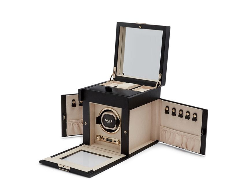 WOLF Palermo Single Watch Winder With Jewelry Storage
