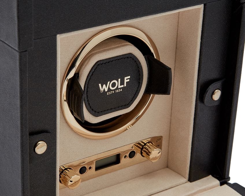 WOLF Palermo Single Watch Winder With Jewelry Storage