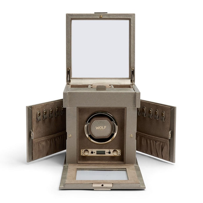 WOLF Palermo Single Watch Winder With Jewelry Storage
