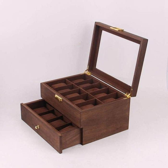 Wooden Storage Case with 14 Slots, Safe Watch Organizer