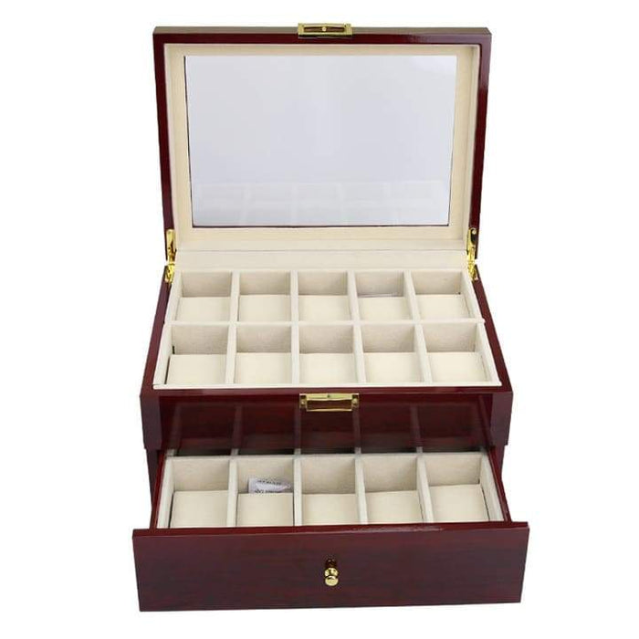 High-Capacity Wooden Watch Display Case
